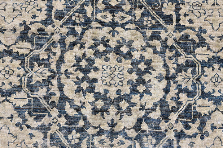 8'x11' Ariana Traditional Agra Design Navy Blue Beige Hand Knotted Wool Area Rug