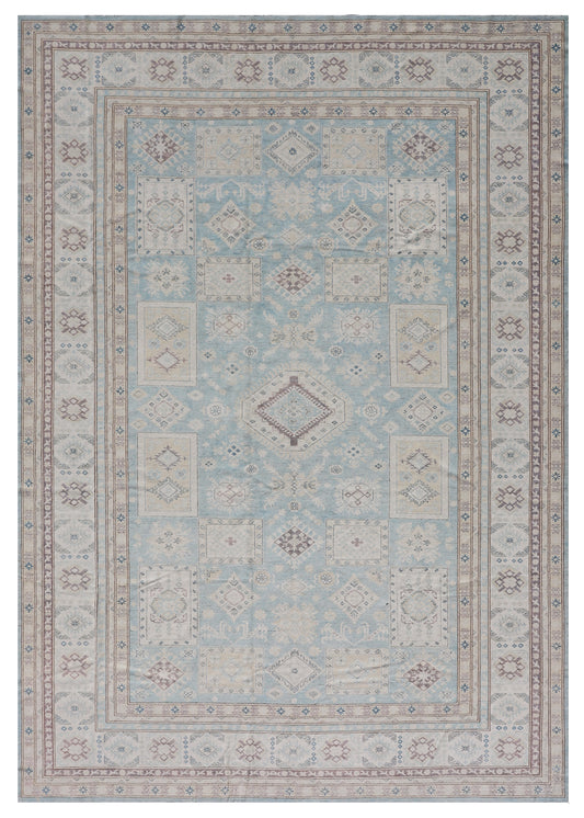 10'x13'Ariana Caucasian Traditional Blue Ivory Brown Hazara Rug