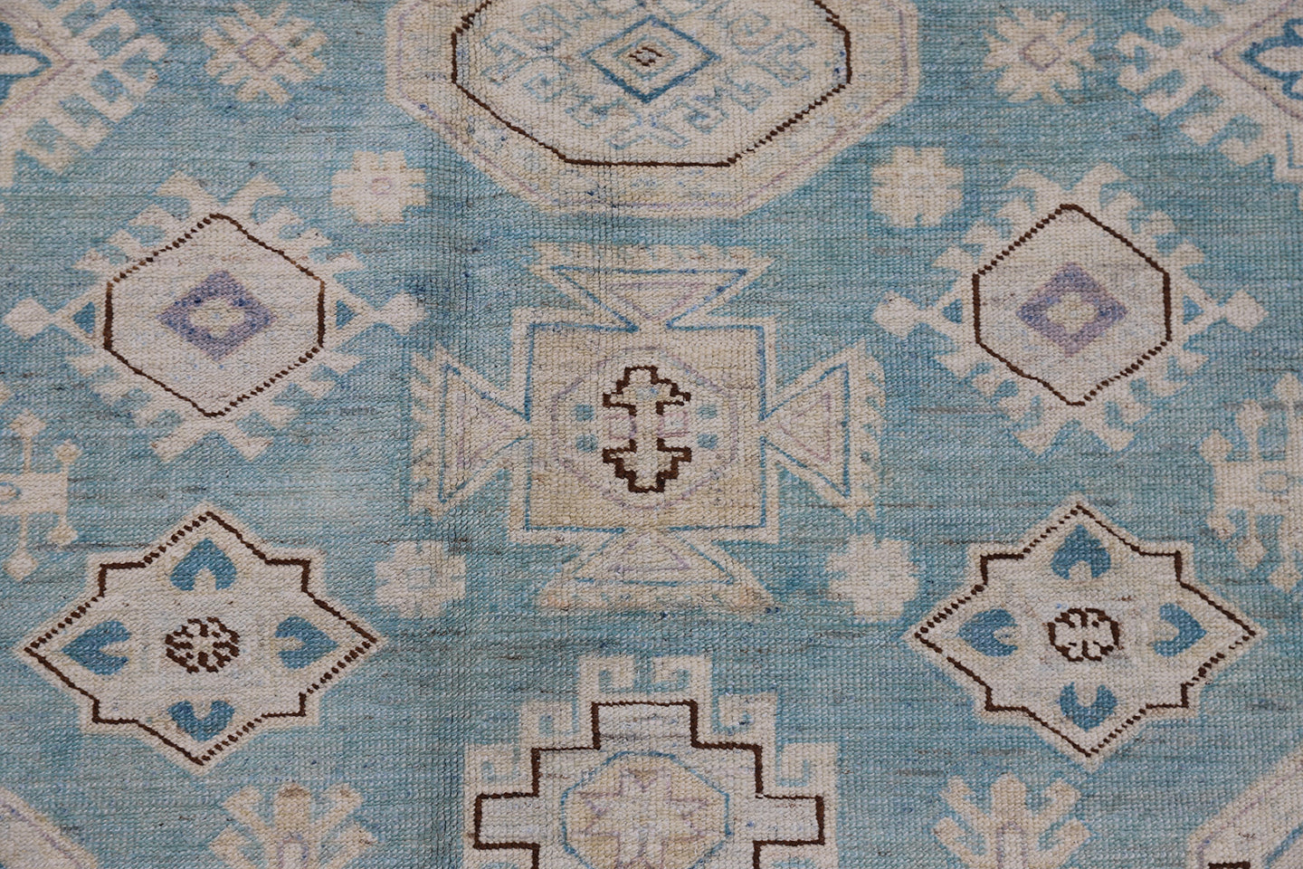 10'x14' Blue Ivory Geometric Caucasian Design Ariana Hazara Rug