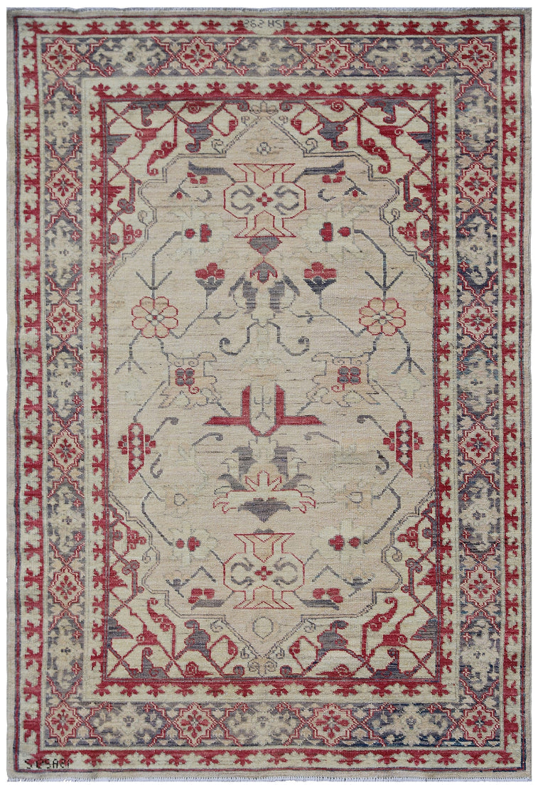 4'x5' Ariana Small Traditional Kazak Design Hand Knotted Wool Rug