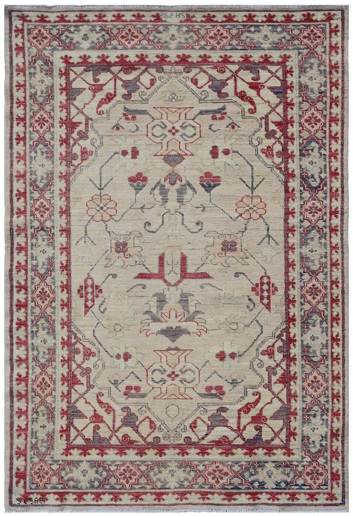 4'x5' Ariana Small Traditional Kazak Design Hand Knotted Wool Rug