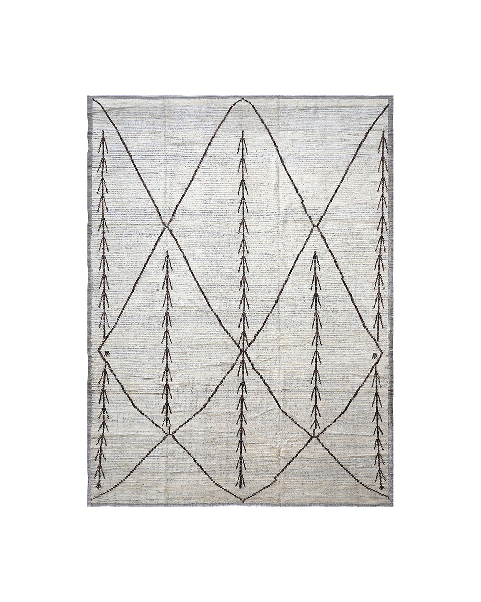 8'x11' Ariana Moroccan Style White & Brown Barchi Rug | Simple Atlas Mountain Design