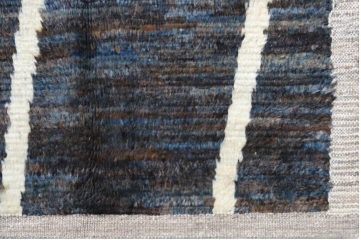 4'x20' Blue Gray and Ivory Contemporary Moroccan Wool Runner Rug