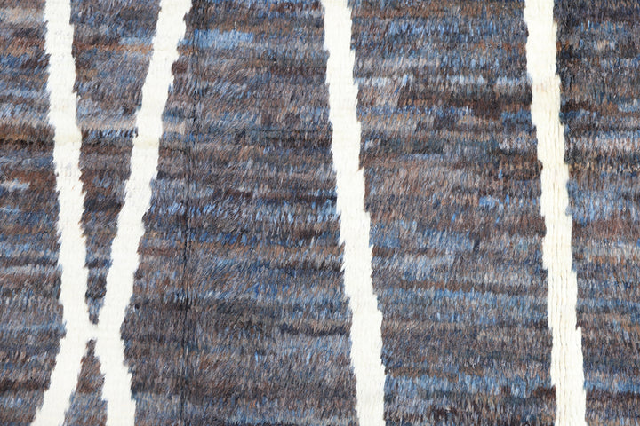 4'x20' Blue Gray and Ivory Contemporary Moroccan Wool Runner Rug