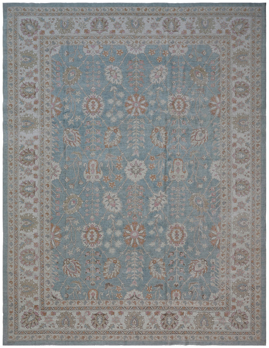 9'x12' Ariana Traditional Tabriz Design Blue Ivory Beige Rug