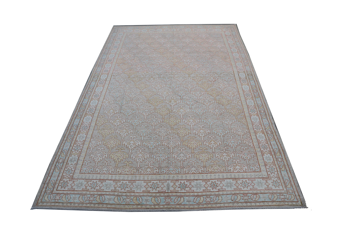6'x8' Soft Colors Geometric Design Hazara Collection Hand Knotted Wool Rug