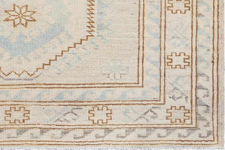 3'x4' Ariana Small Caucasian Geometric Blue Ivory Hazara Rug