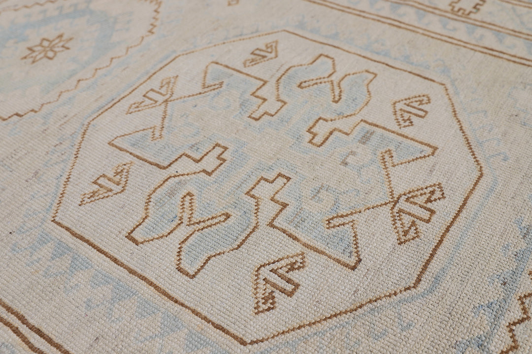 3'x4' Ariana Small Caucasian Geometric Blue Ivory Hazara Rug