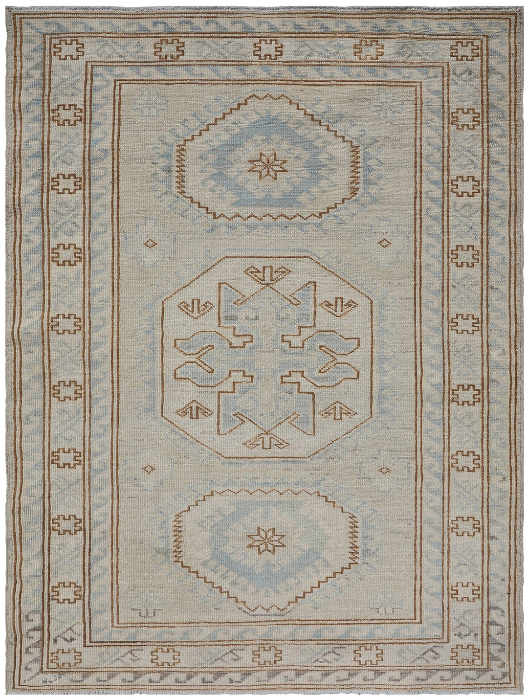 3'x4' Ariana Small Caucasian Geometric Blue Ivory Hazara Rug