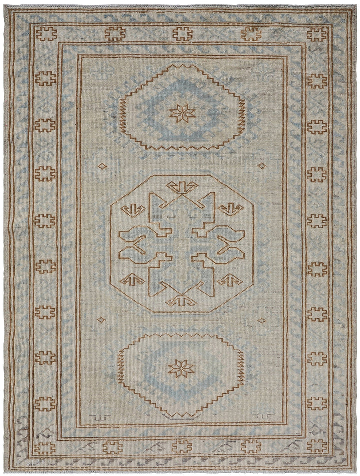 3'x4' Ariana Small Caucasian Geometric Blue Ivory Hazara Rug