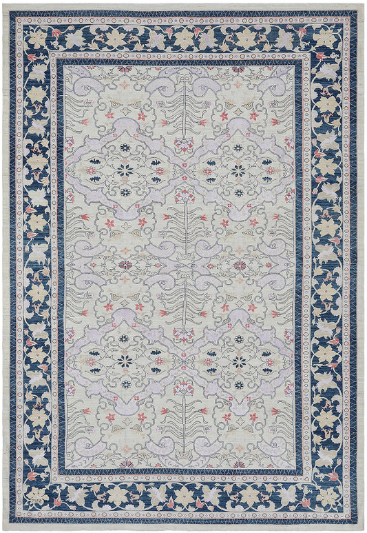 10'x 15' Ariana Transitional Light Field with Blue Border Rug
