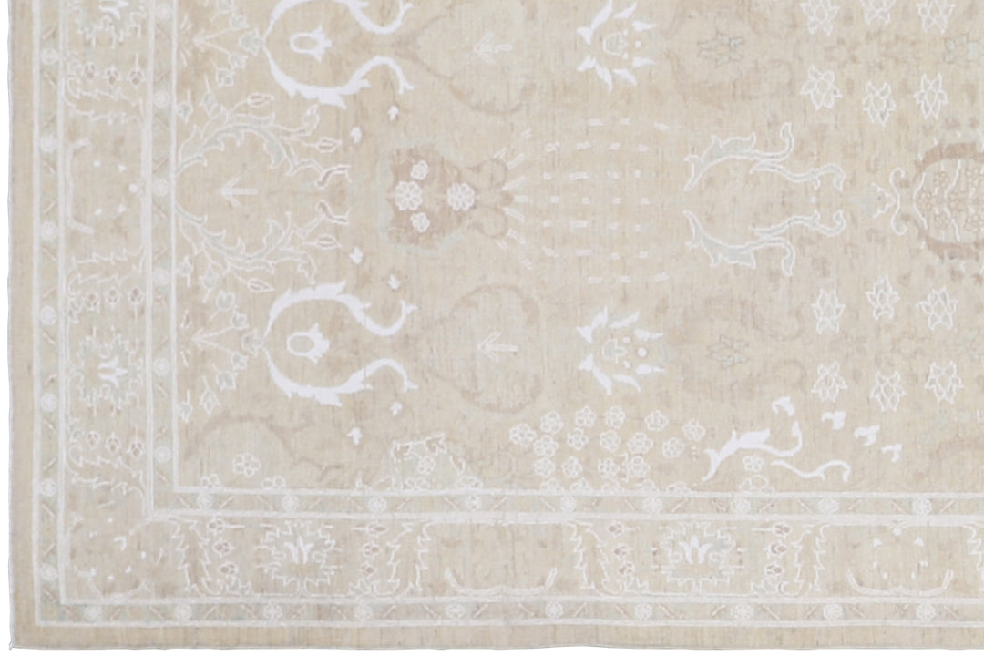 14'x4' Ariana Tabriz Design Ivory White Hand Knotted Wool Runner Rug