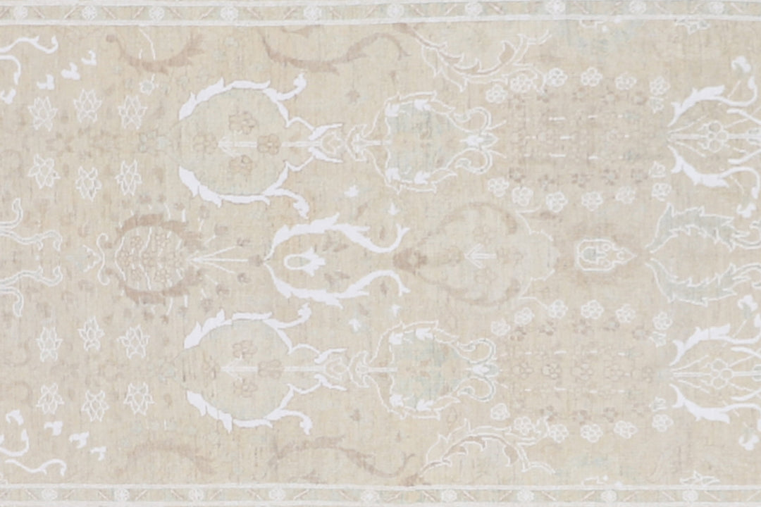 14'x4' Ariana Tabriz Design Ivory White Hand Knotted Wool Runner Rug