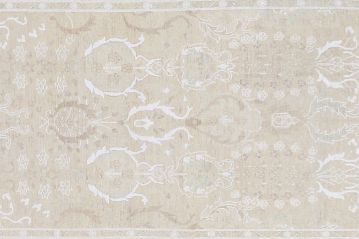 14'x4' Ariana Tabriz Design Ivory White Hand Knotted Wool Runner Rug
