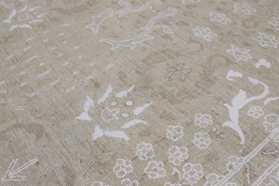 14'x4' Ariana Tabriz Design Ivory White Hand Knotted Wool Runner Rug