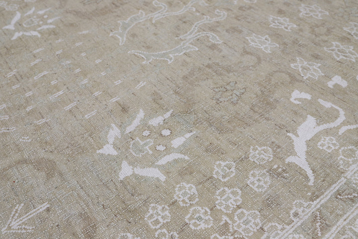 14'x4' Ariana Tabriz Design Ivory White Hand Knotted Wool Runner Rug