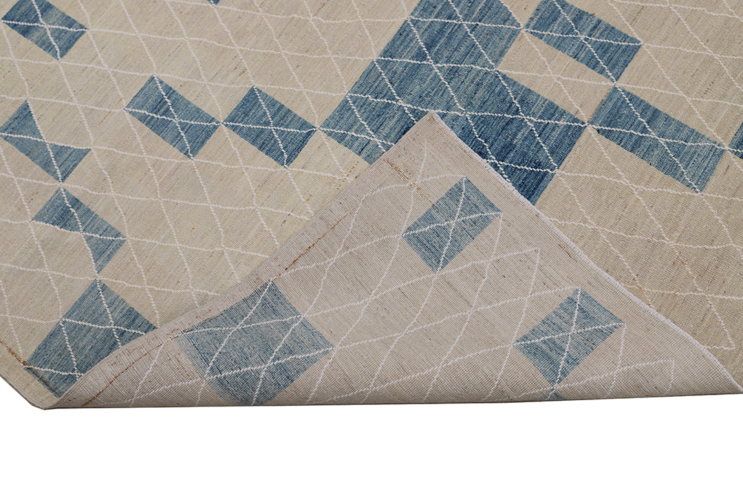 10'x14' Geometric Wool Area Rug | Blue & White Modern Rug