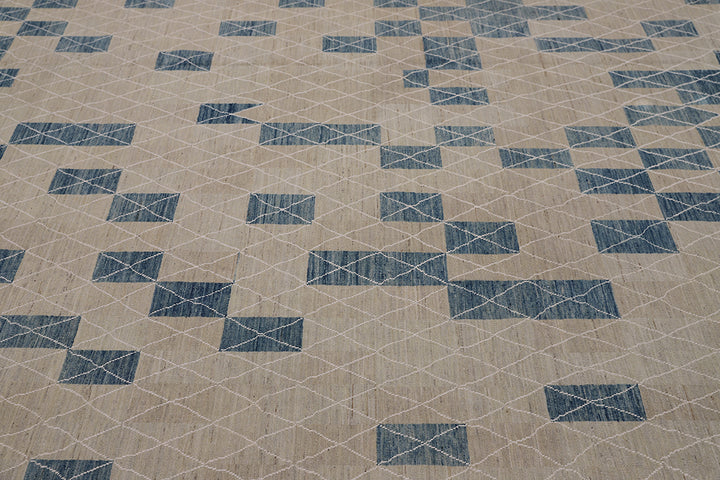 10'x14' Geometric Wool Area Rug | Blue & White Modern Rug