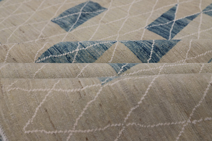10'x14' Geometric Wool Area Rug | Blue & White Modern Rug