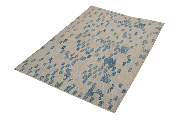 10'x14' Geometric Wool Area Rug | Blue & White Modern Rug