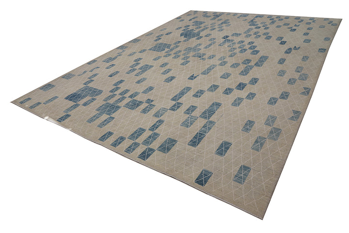10'x14' Geometric Wool Area Rug | Blue & White Modern Rug