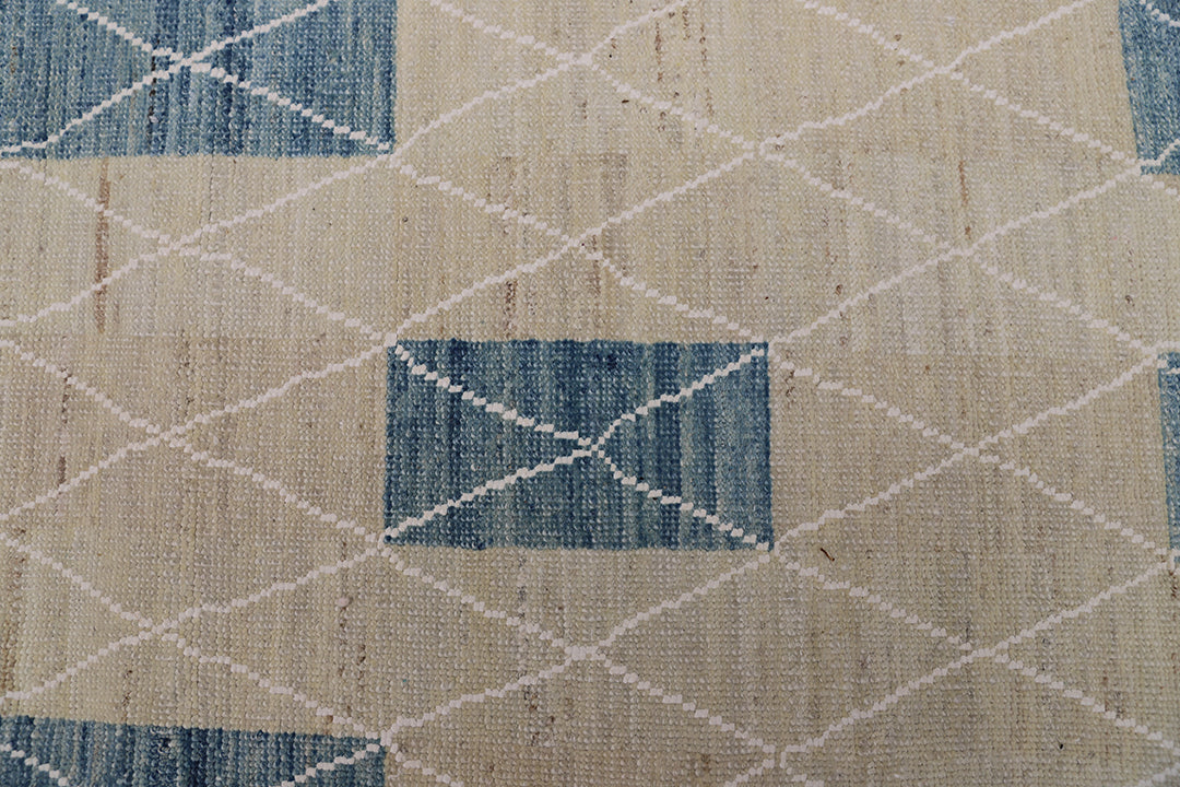 10'x14' Geometric Wool Area Rug | Blue & White Modern Rug