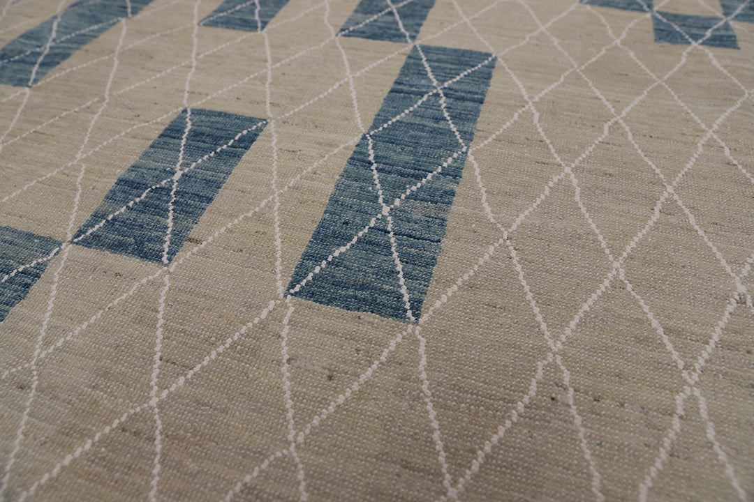 10'x14' Geometric Wool Area Rug | Blue & White Modern Rug