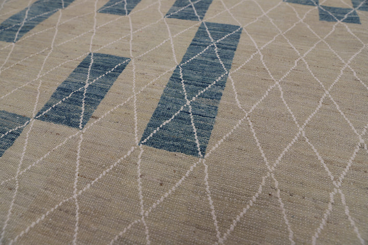 10'x14' Geometric Wool Area Rug | Blue & White Modern Rug