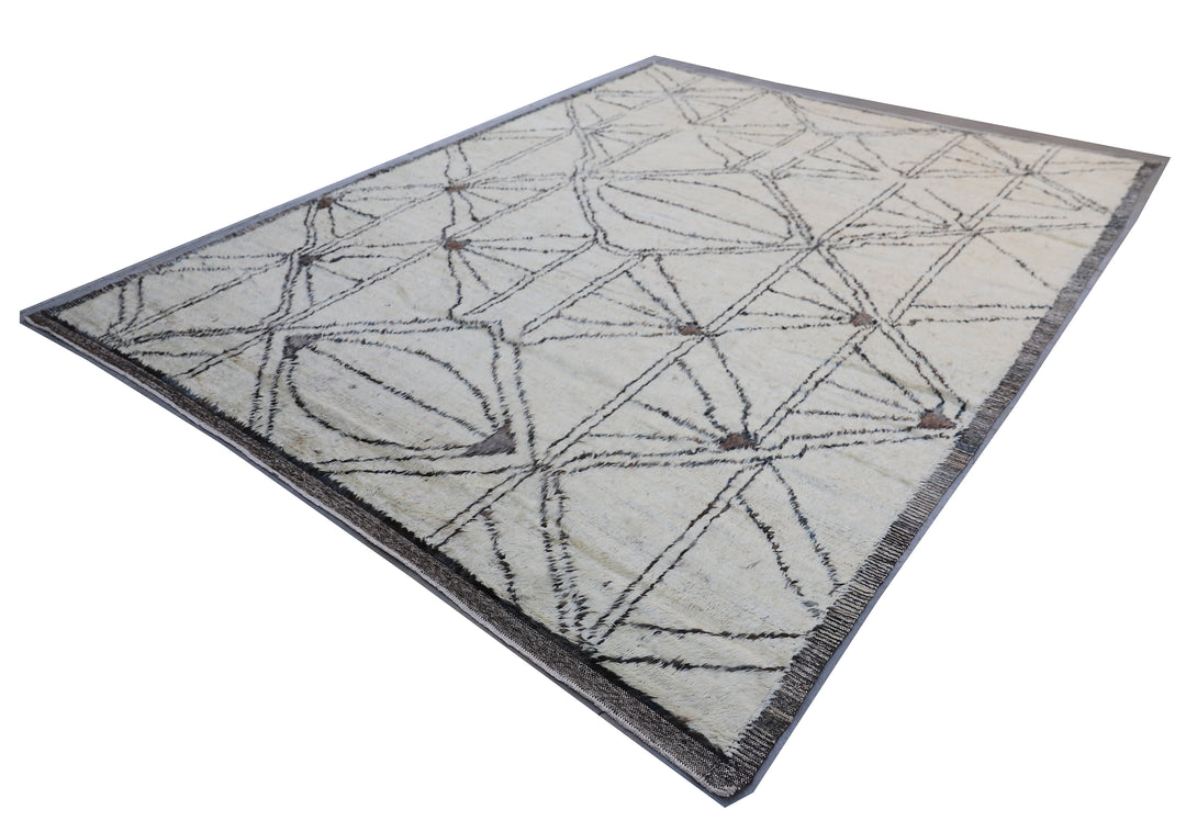 9'x11' Ariana Moroccan Style | Cream Brown | Barchi Hand Knotted Large Size Area Rug