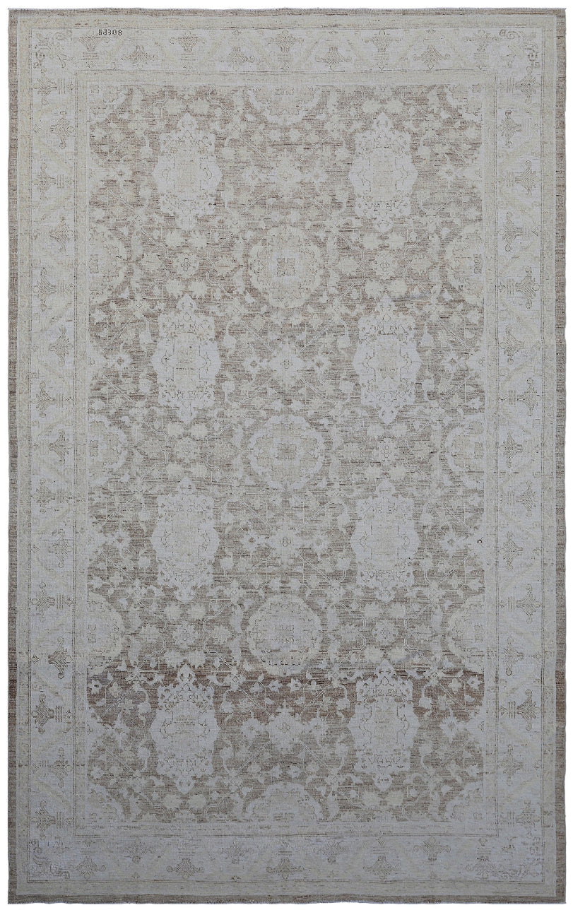 6'x9' Ariana Medium Agra Design Brown Ivory Hand Knotted Wool Rug