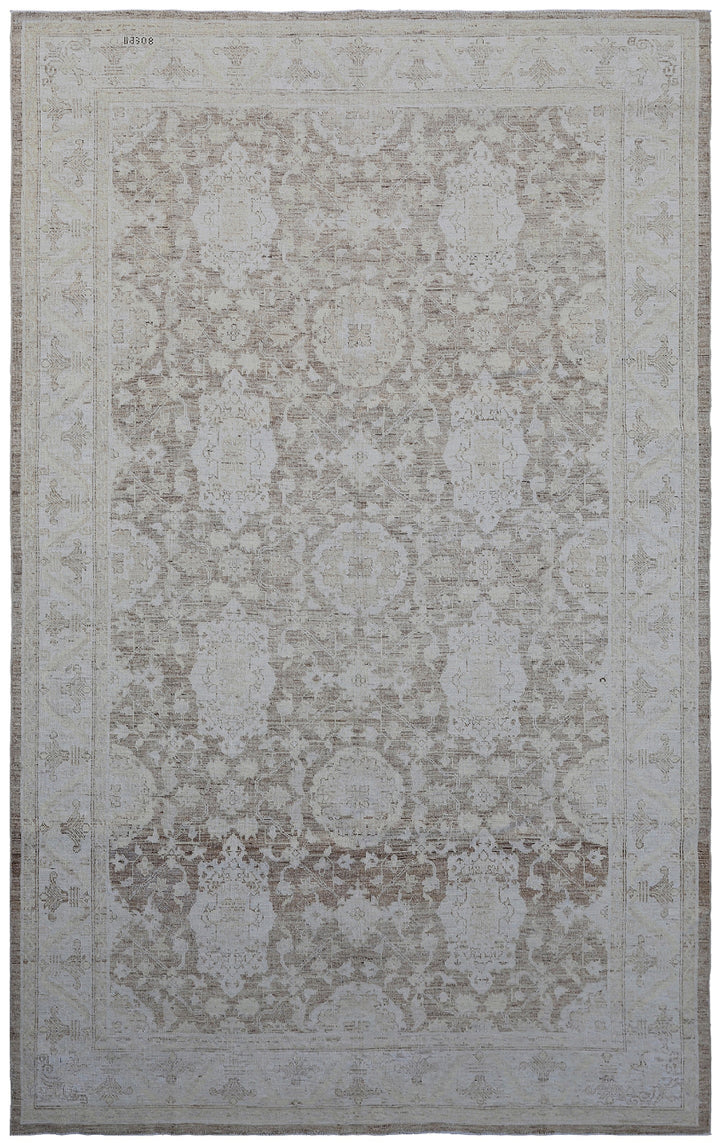 6'x9' Ariana Medium Agra Design Brown Ivory Hand Knotted Wool Rug