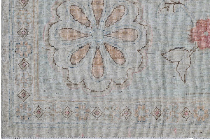 8'x8' Ariana Fine Square Tabriz Design Ivory Pink Blue Hand Knotted Wool Rug
