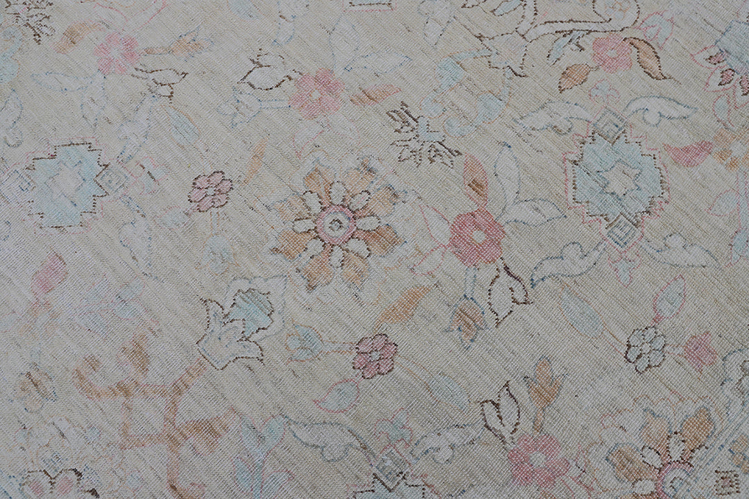 8'x8' Ariana Fine Square Tabriz Design Ivory Pink Blue Hand Knotted Wool Rug