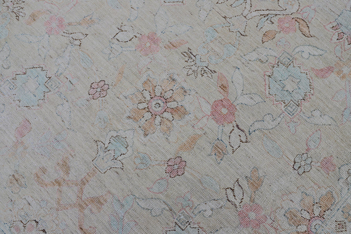 8'x8' Ariana Fine Square Tabriz Design Ivory Pink Blue Hand Knotted Wool Rug