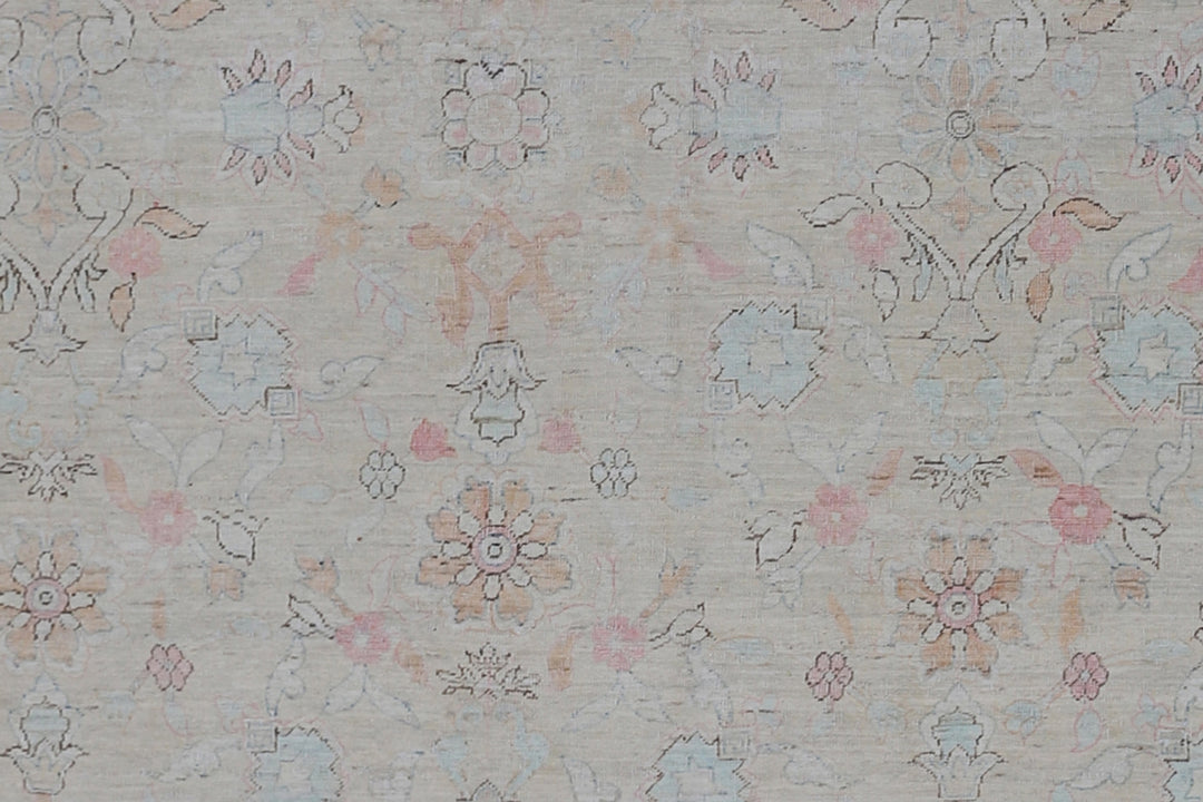 8'x8' Ariana Fine Square Tabriz Design Ivory Pink Blue Hand Knotted Wool Rug