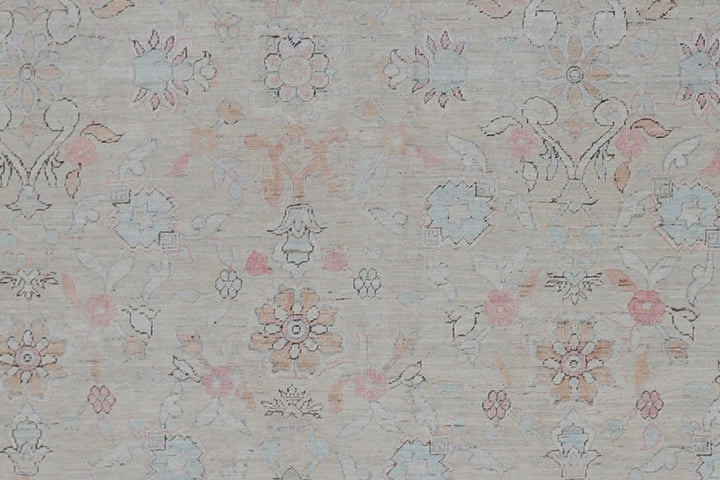 8'x8' Ariana Fine Square Tabriz Design Ivory Pink Blue Hand Knotted Wool Rug