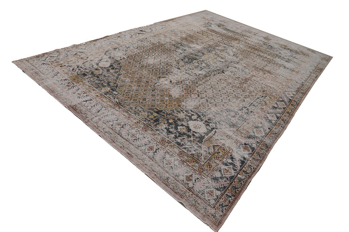 9'x13' Vintage Yarkand Rug | Samarkand Rug | Earth-Tone Geometrics