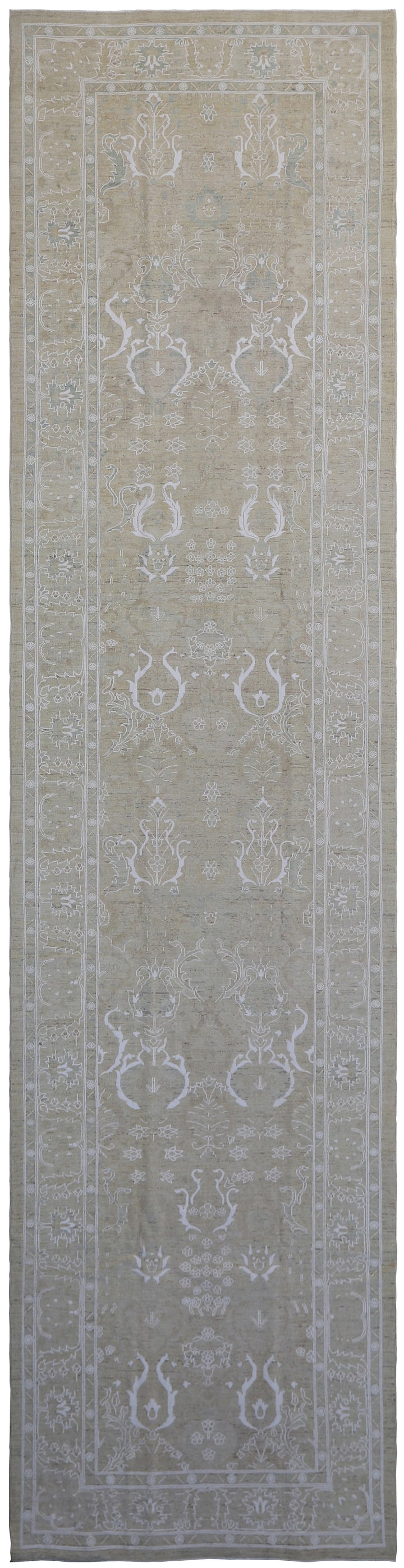 4'x17' Ariana Tabriz Design Ivory White Blue Tan Runner Rug