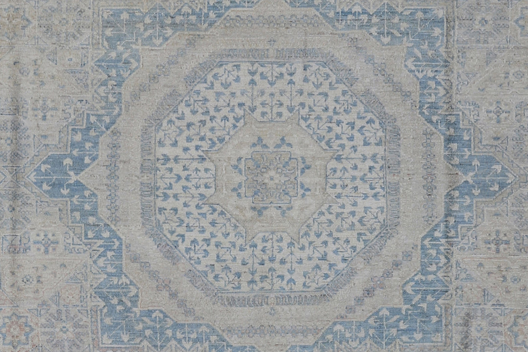 9'x12' Wool Hand-knotted Rug | Ariana Mamluk Ivory Blue Rug
