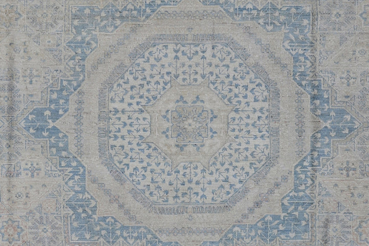 9'x12' Wool Hand-knotted Rug | Ariana Mamluk Ivory Blue Rug