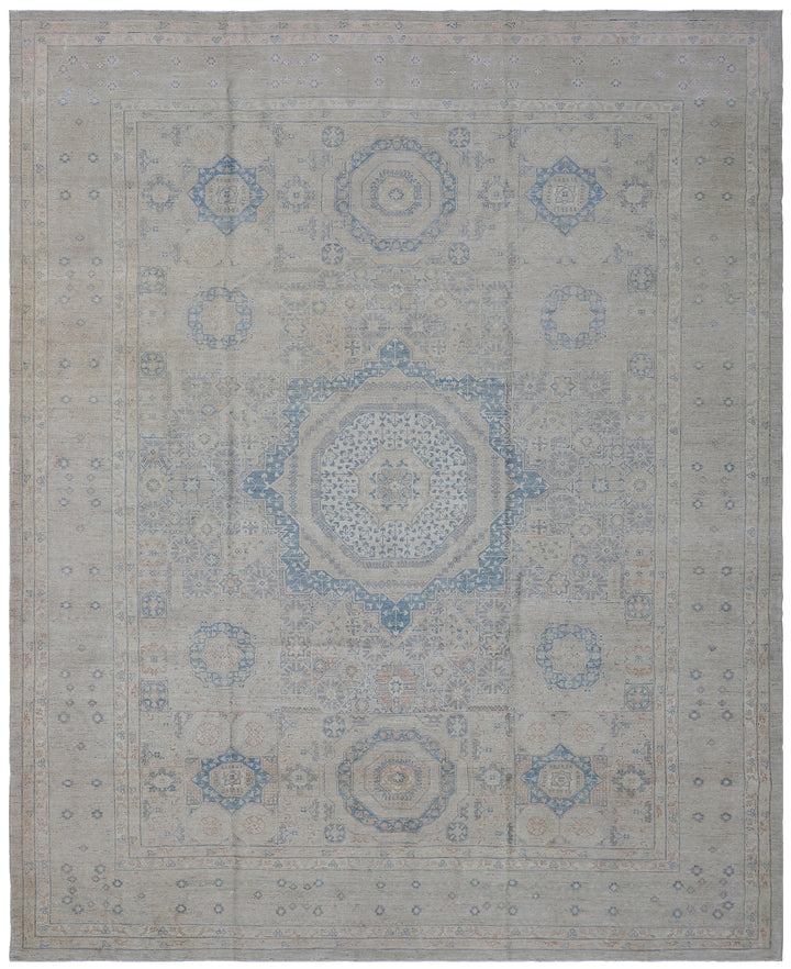 9'x12' Wool Hand-knotted Rug | Ariana Mamluk Ivory Blue Rug
