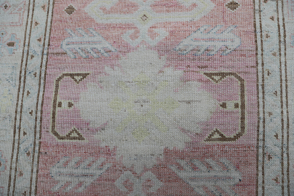3'x9' Ariana Kazak Design Pink Ivory Hallway Runner Rug