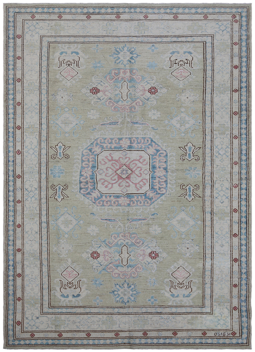 5x7 Ariana Kazak Hazara Rug - Blue Green Brown Wool Area Rug