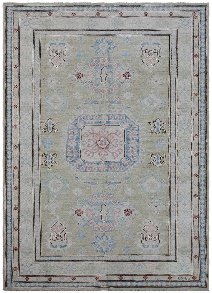 5x7 Ariana Kazak Hazara Rug - Blue Green Brown Wool Area Rug