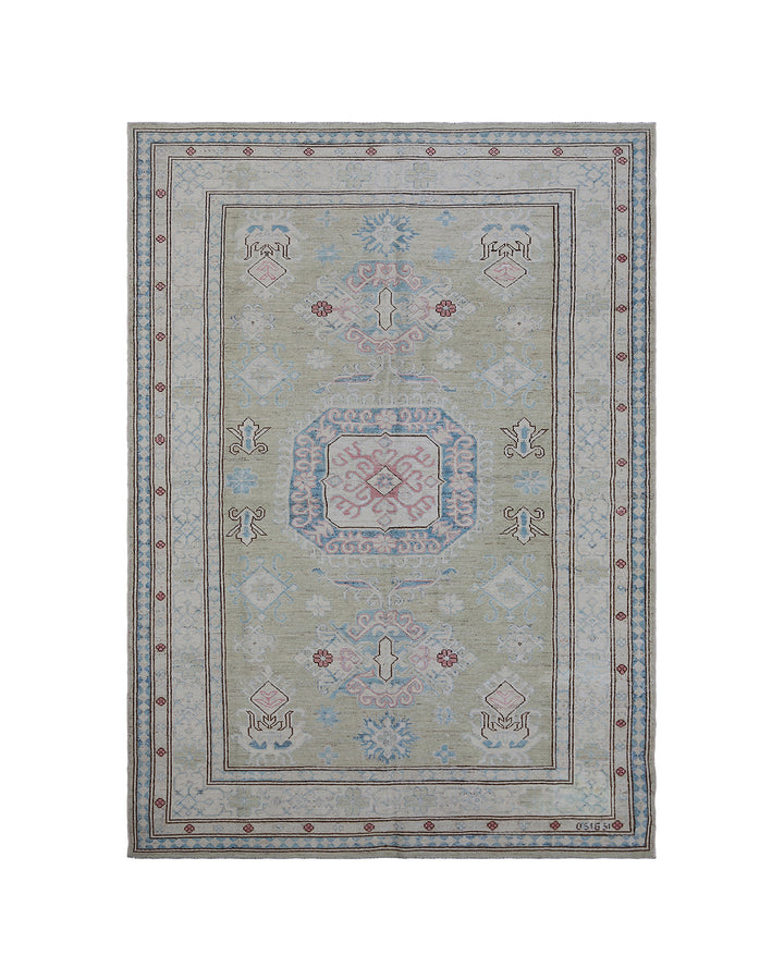 5x7 Ariana Kazak Hazara Rug - Blue Green Brown Wool Area Rug