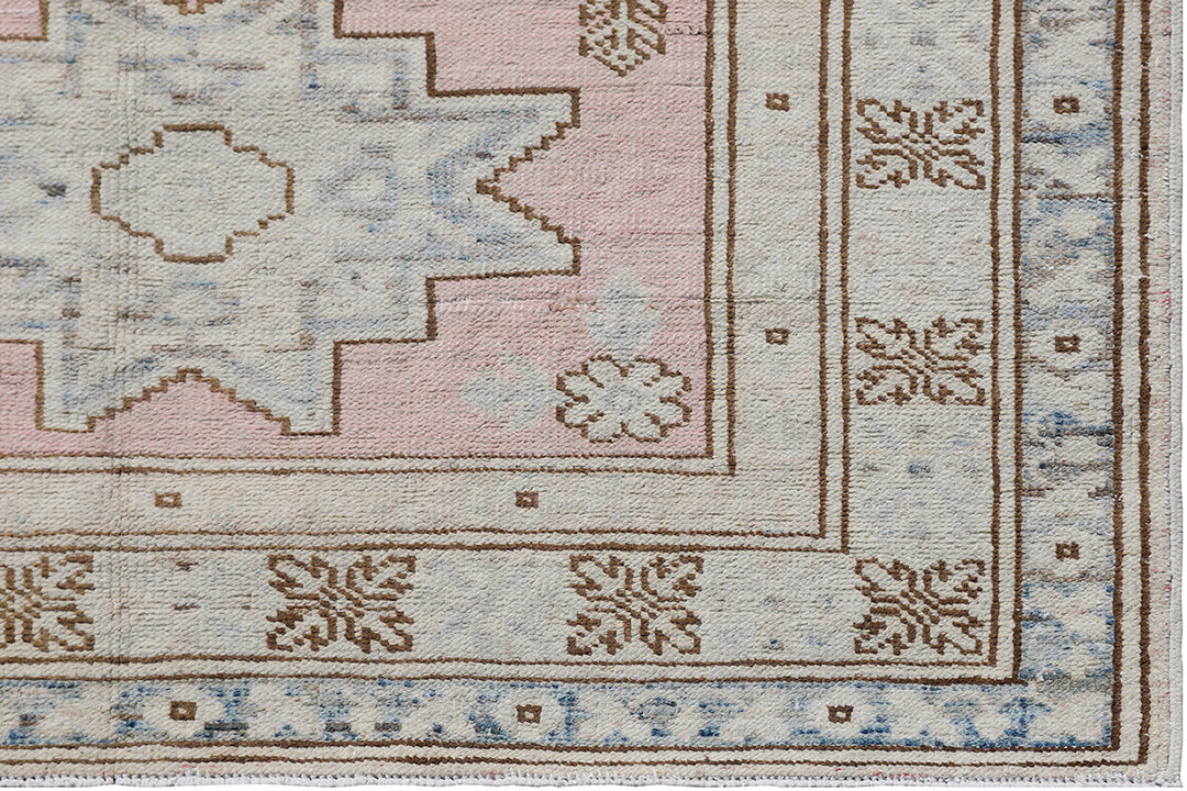 3'x11' Ariana Kazak Design Pink Ivory Blue Hazara Hand Knotted Wool Runner Rug