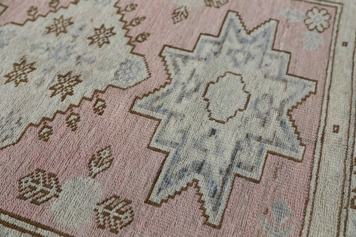 3'x11' Ariana Kazak Design Pink Ivory Blue Hazara Hand Knotted Wool Runner Rug
