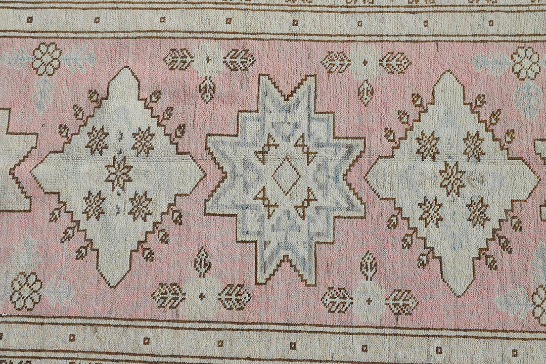 3'x11' Ariana Kazak Design Pink Ivory Blue Hazara Hand Knotted Wool Runner Rug