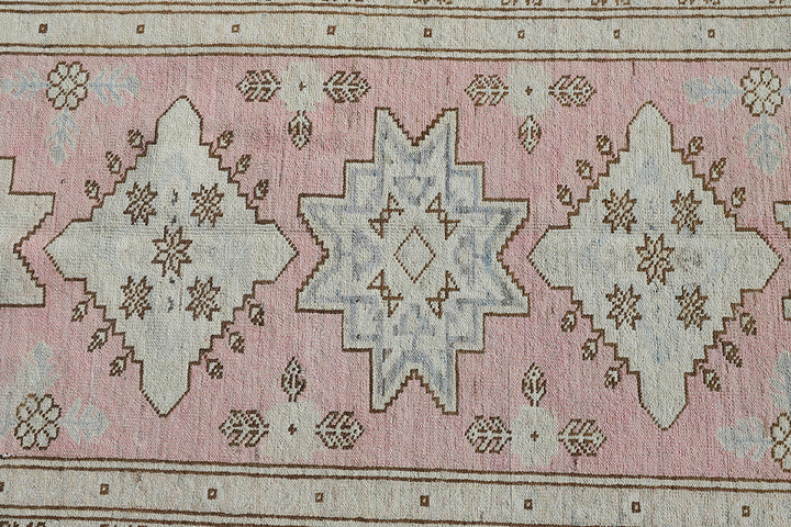 3'x11' Ariana Kazak Design Pink Ivory Blue Hazara Hand Knotted Wool Runner Rug
