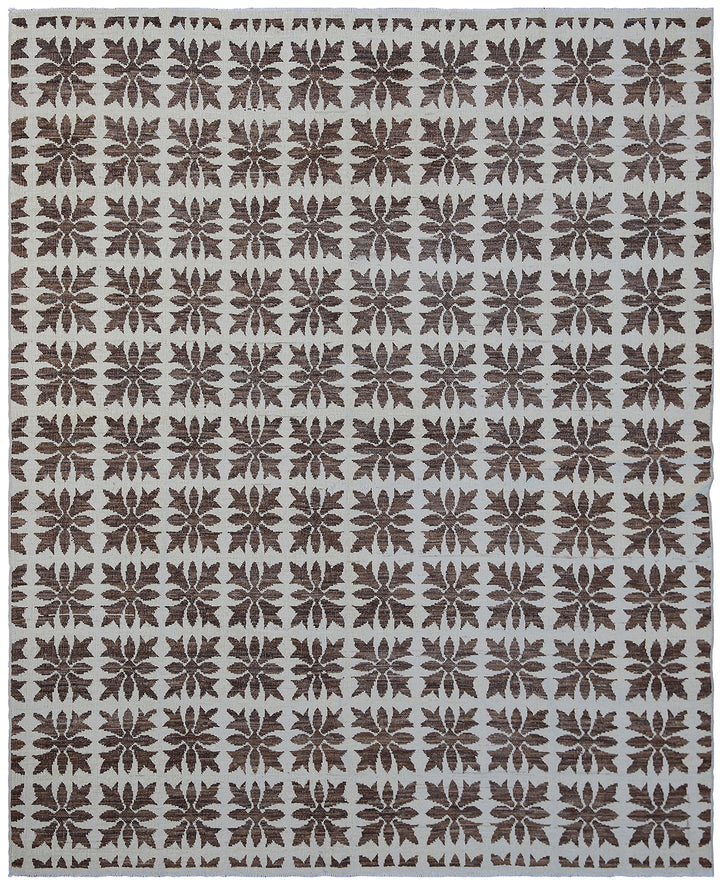 5'x6'Fine Small Floral Design Ivory Brown Hand Knotted Area Rug